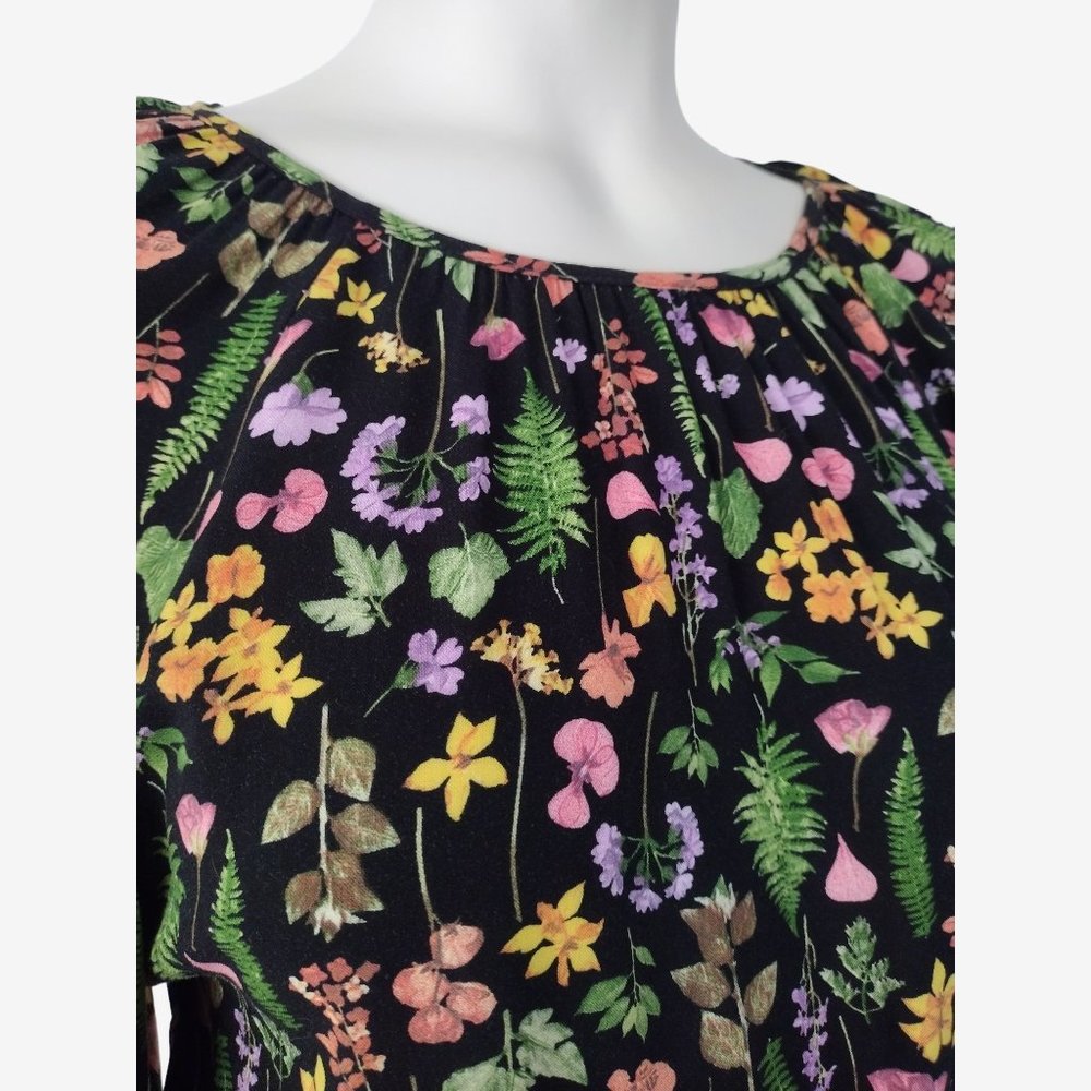 Blue Steel Multicolored Floral Balloon Sleeve Peep Hole Back Fit and Flare - Picture 9 of 11